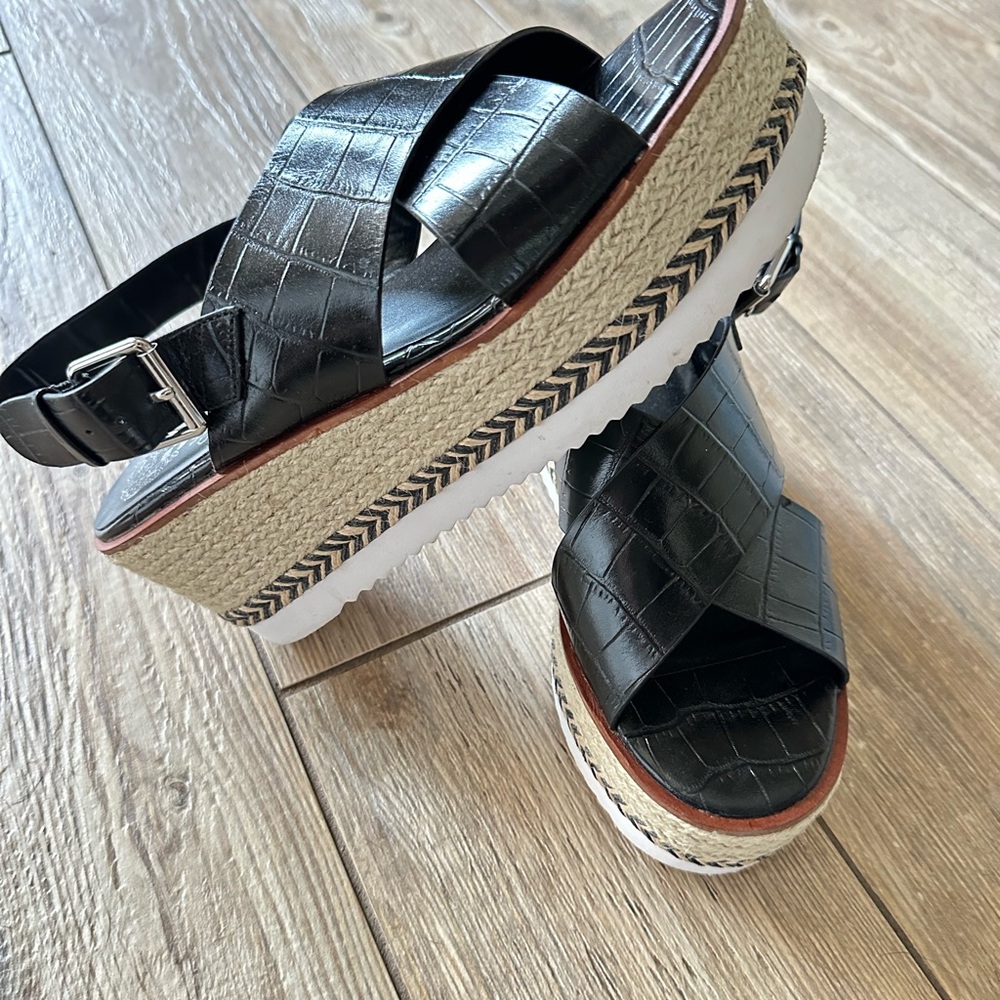 Vince Camuto Black Marietten Flatform Wedge Sandals - 8.5M Women